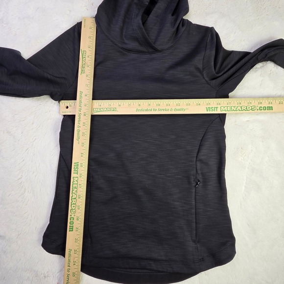 Athleta Black‎ Heathered Hoodie Thumbholes Zipper Pocket Athletic Top XS - Picture 8 of 13